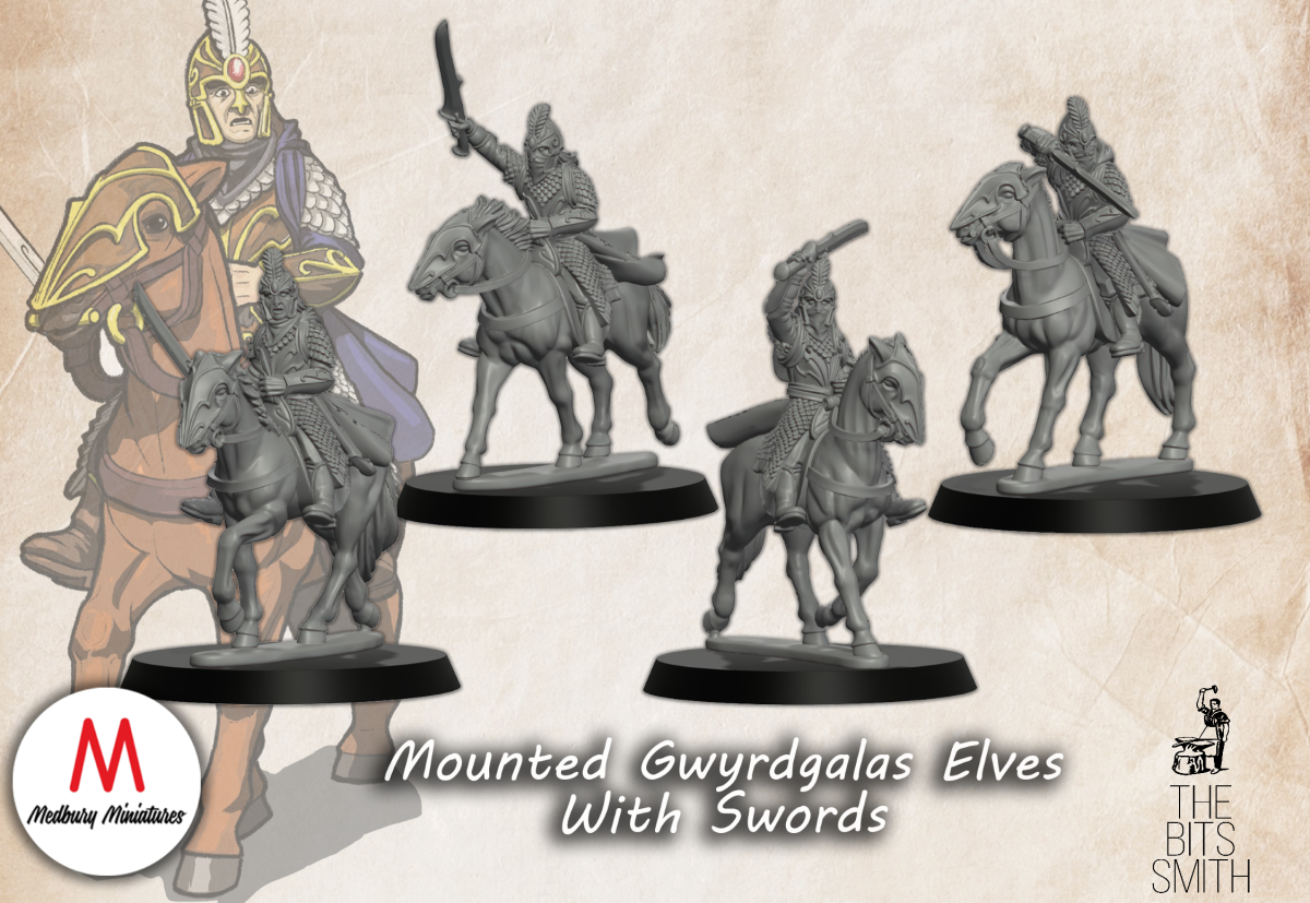 Gwyrdgalas mit Schwertern beritten